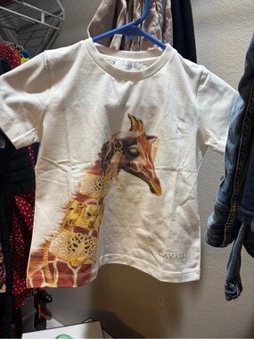 Roberto Cavalli White Graphic Giraffe Short Sleeve Tee